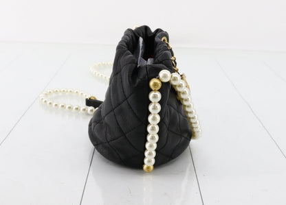 CHANEL Matelasse Black Faux Pearl Drawstring Shoulder Bag, No. 31