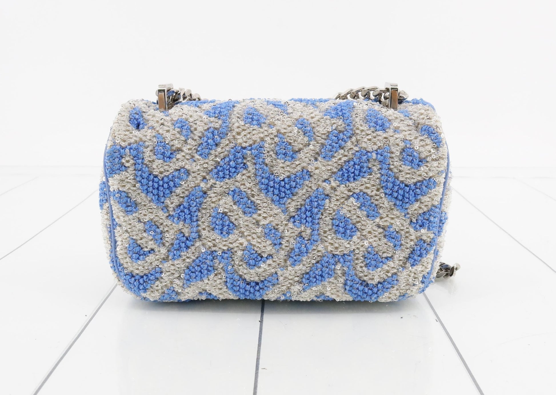 BURBERRY Sequin Blue Silver Chain Shoulder Bag
