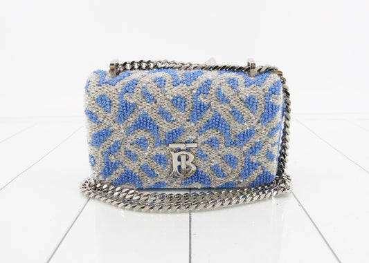 BURBERRY Sequin Blue Silver Chain Shoulder Bag