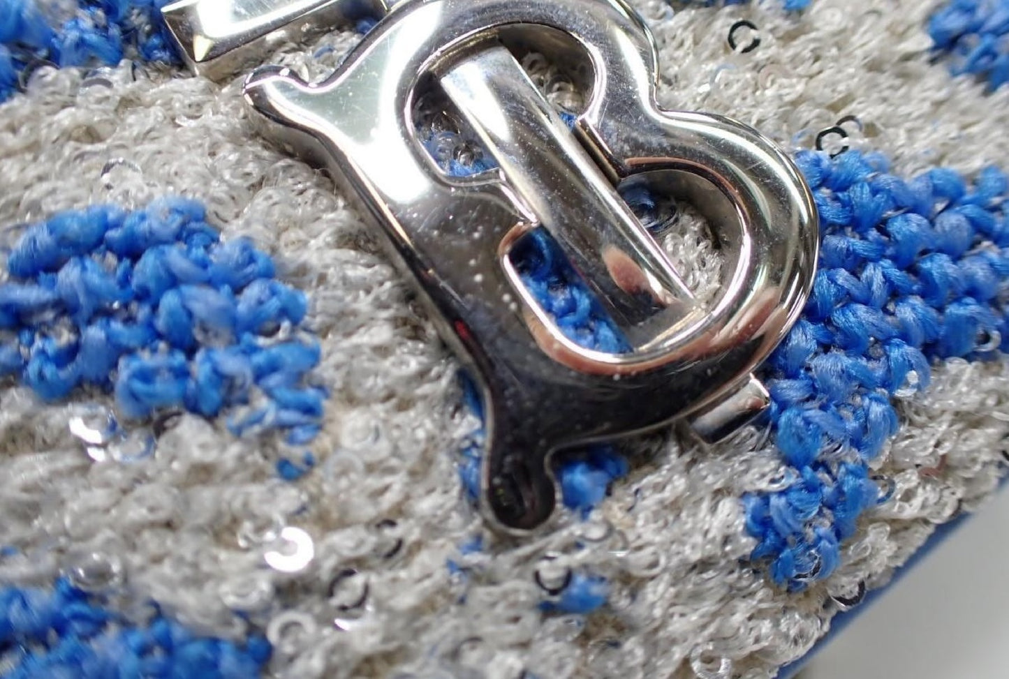BURBERRY Sequin Blue Silver Chain Shoulder Bag