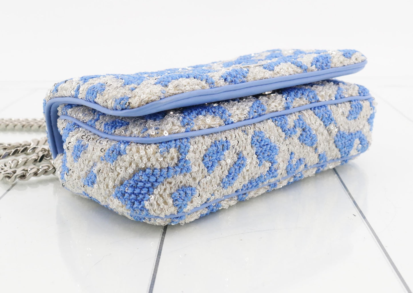 BURBERRY Sequin Blue Silver Chain Shoulder Bag