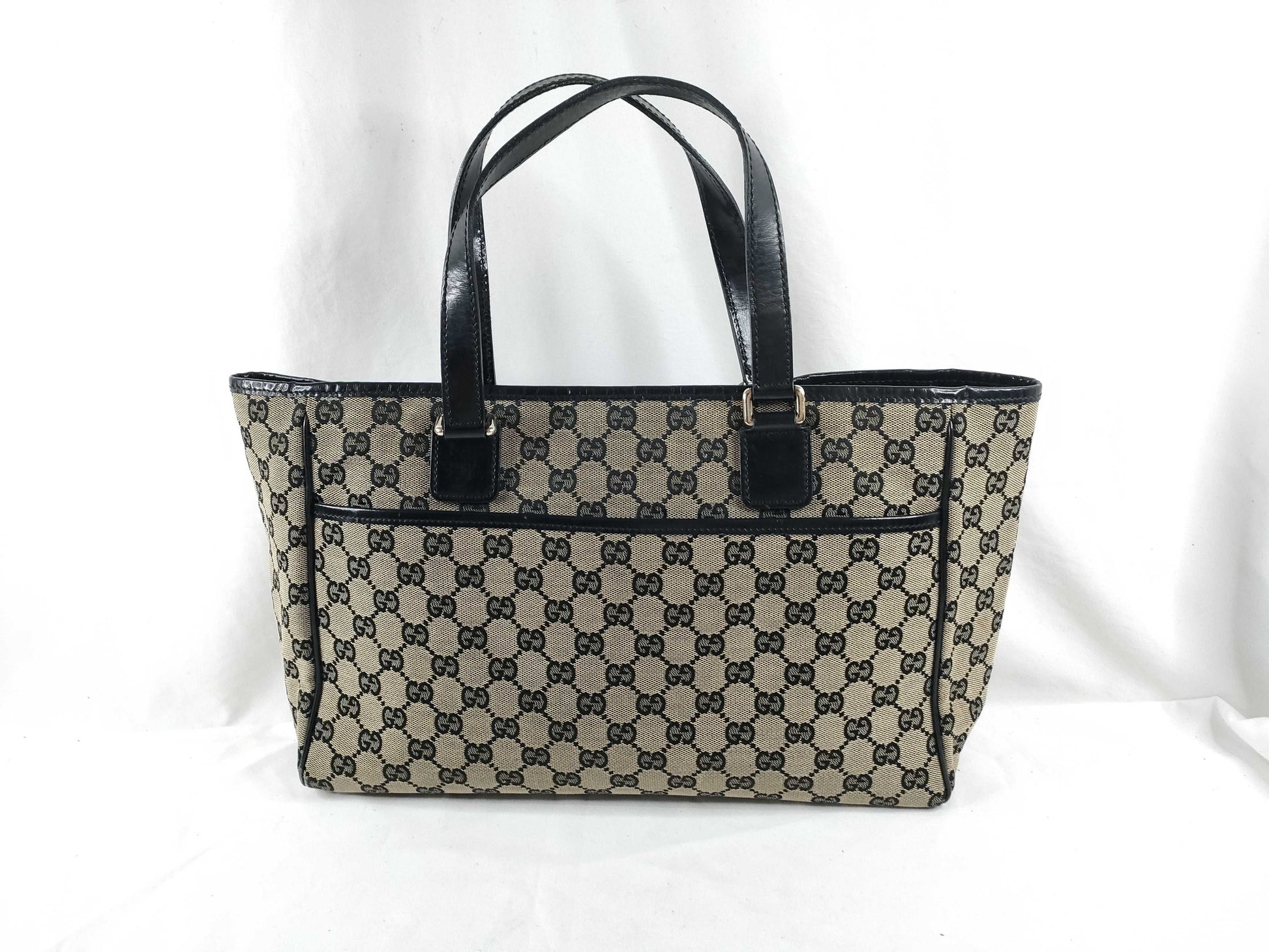 GUCCI GG Canvas GG Canvas x Leather Black Tote Bag