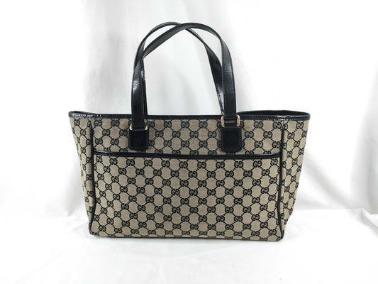 GUCCI GG Canvas GG Canvas x Leather Black Tote Bag