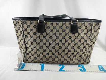 GUCCI GG Canvas GG Canvas x Leather Black Tote Bag