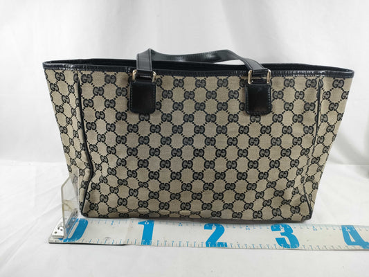 GUCCI GG Canvas GG Canvas x Leather Black Tote Bag