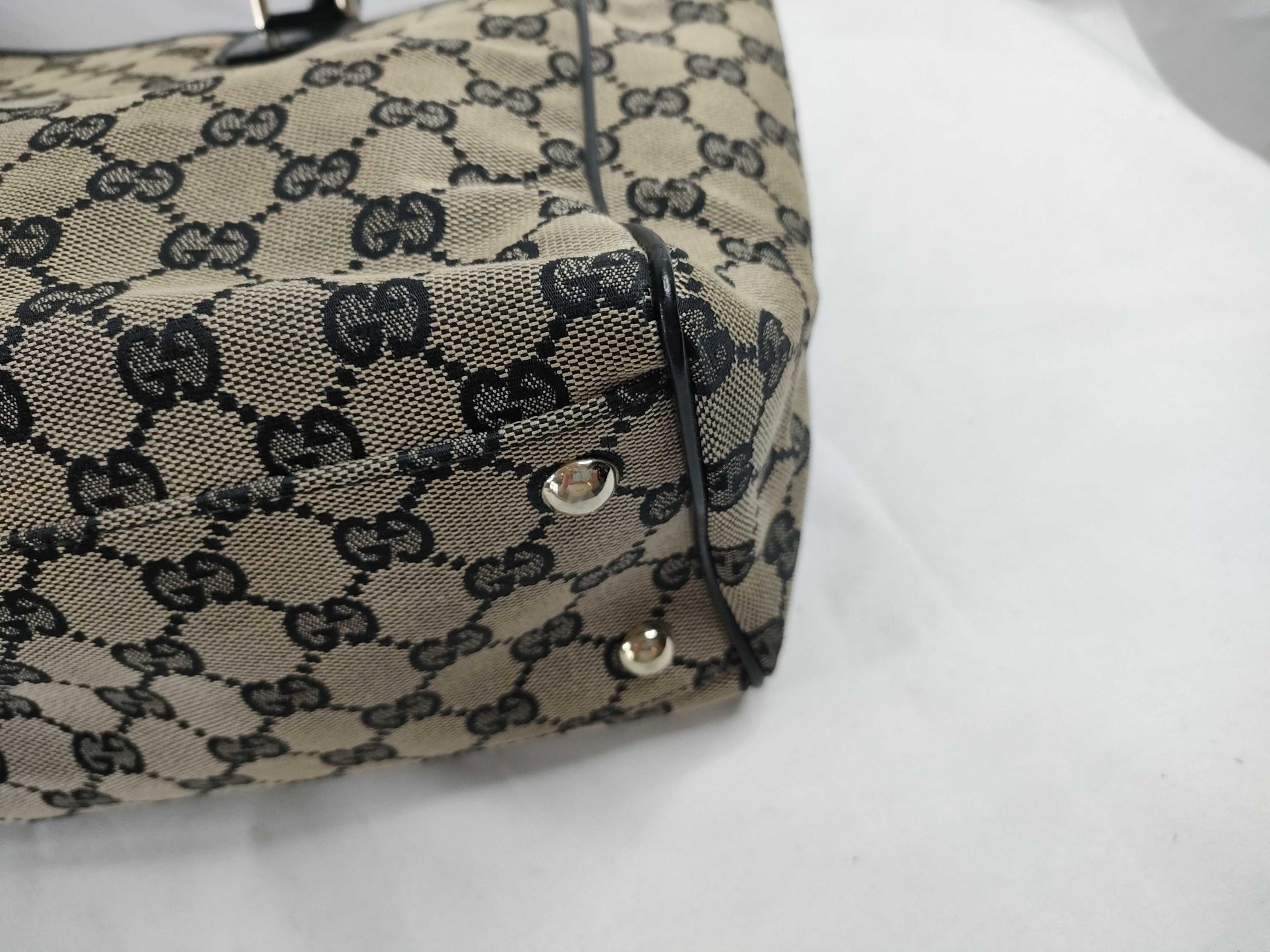 GUCCI GG Canvas GG Canvas x Leather Black Tote Bag