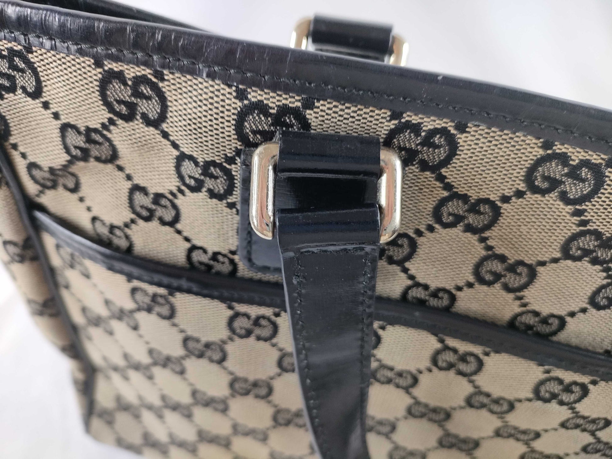 GUCCI GG Canvas GG Canvas x Leather Black Tote Bag