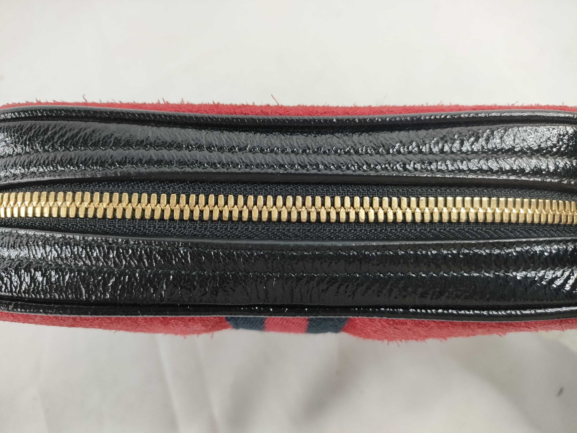 GUCCI Web Ophidia Suede and Patent Leather Waist Bag