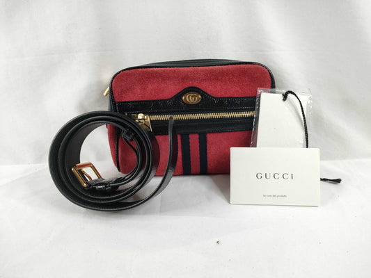 GUCCI Web Ophidia Suede and Patent Leather Waist Bag