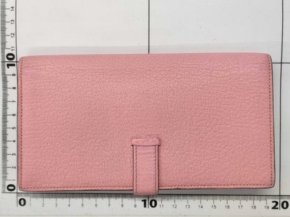 HERMES Bearn Soufflet Chevre Pink □R SV Hardware Wallet