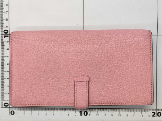 HERMES Bearn Soufflet Chevre Pink □R SV Hardware Wallet