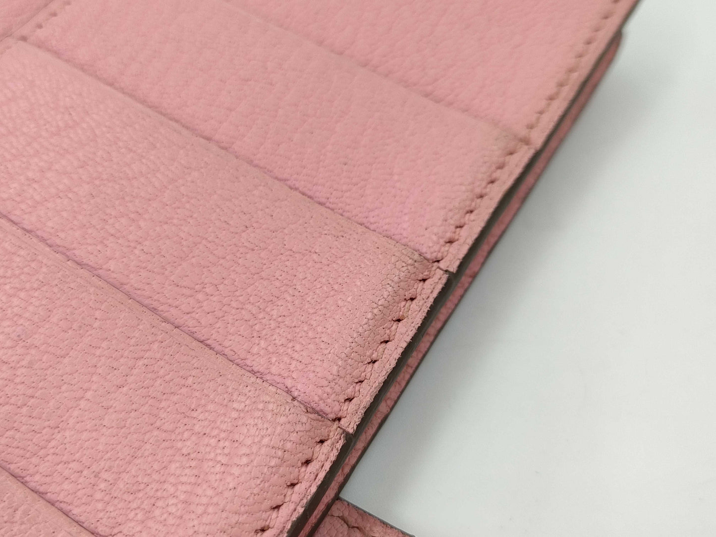 HERMES Bearn Soufflet Chevre Pink □R SV Hardware Wallet
