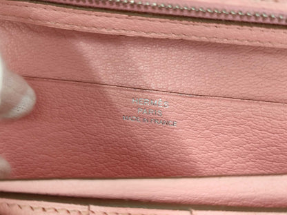 HERMES Bearn Soufflet Chevre Pink □R SV Hardware Wallet
