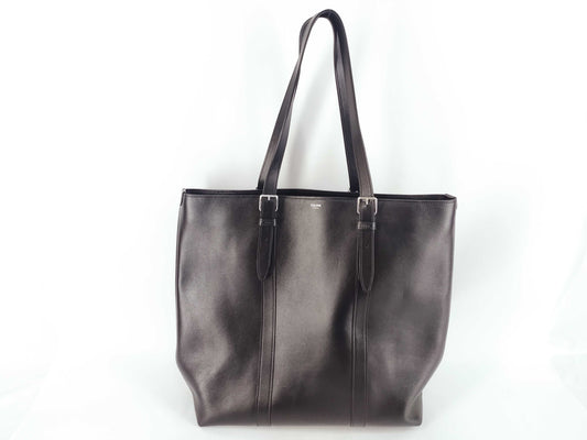 CELINE Cabas Tote Bag, Large Leather Buckle, Black