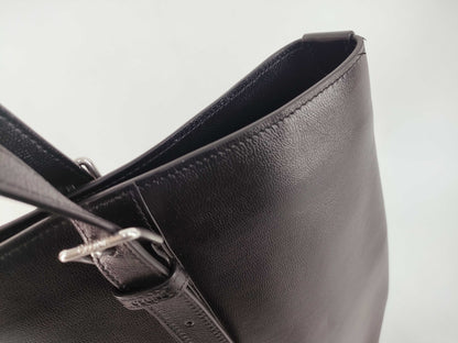 CELINE Cabas Tote Bag, Large Leather Buckle, Black