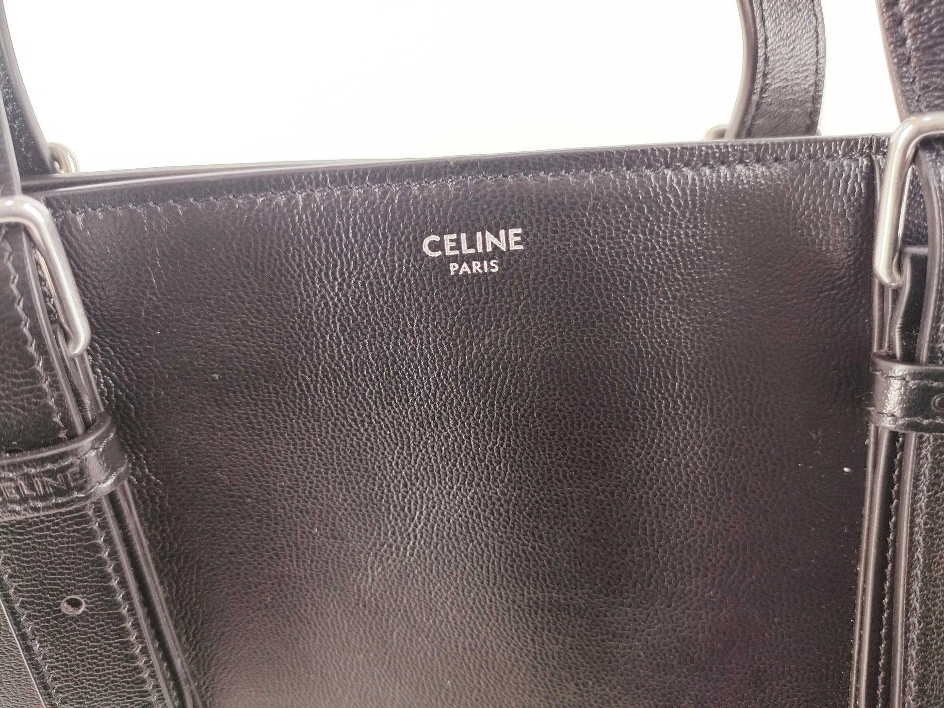 CELINE Cabas Tote Bag, Large Leather Buckle, Black