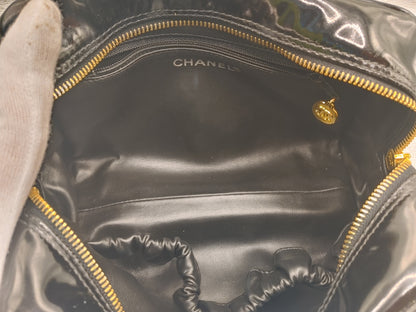 CHANEL Coco Mark Pouch Vanity Bag with Guarantee Card, Patent Leather, Black Vanity Bag