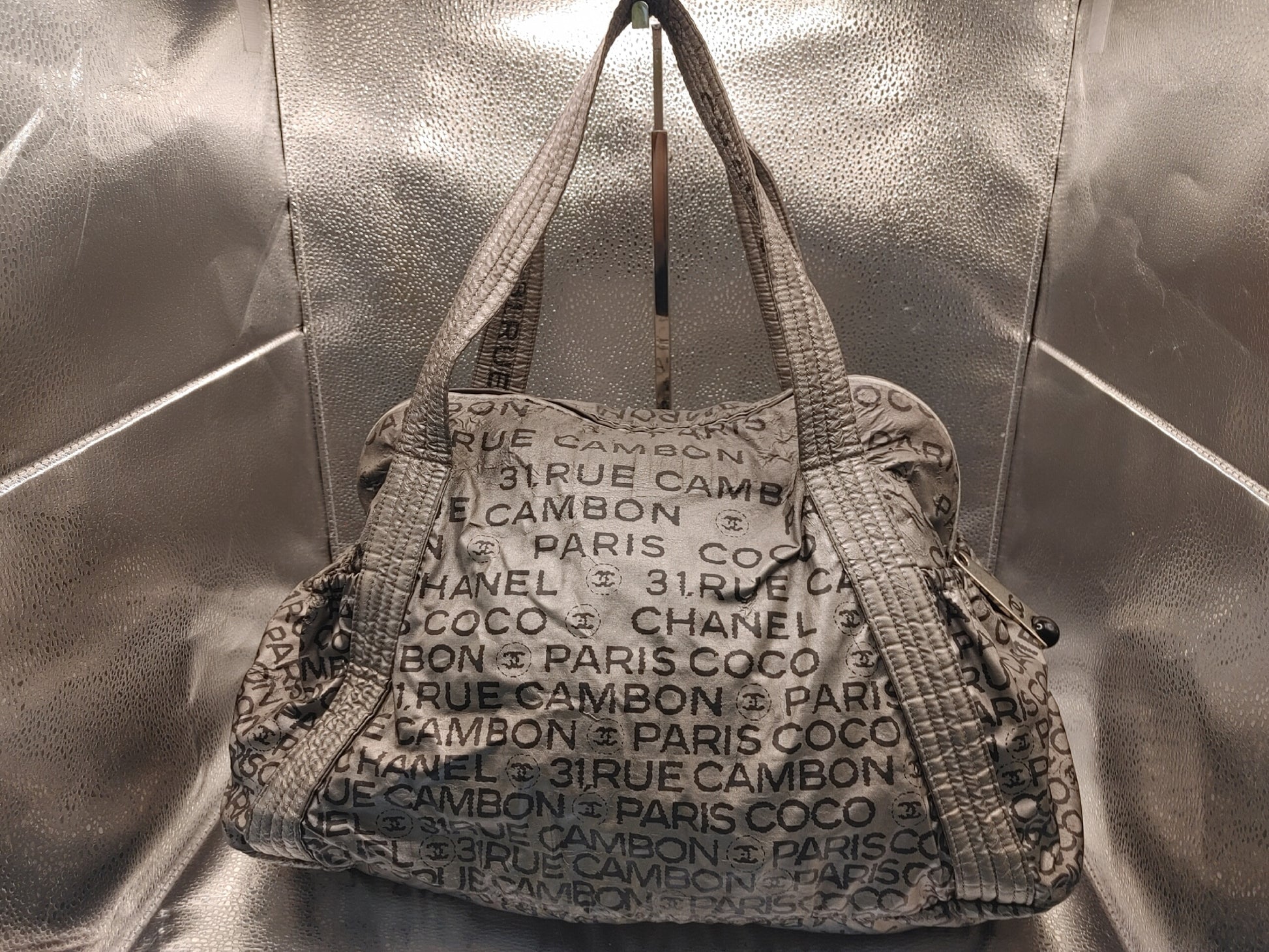 CHANEL Unlimited Seal 12581101 Nylon Silver Tote Bag