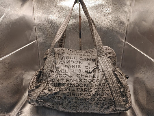 CHANEL Unlimited Seal 12581101 Nylon Silver Tote Bag