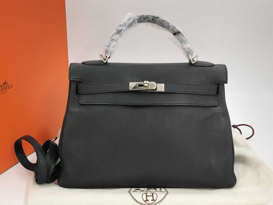 HERMES HERMES BAG KELLY 32 SQUARE M STAMP BLACK TOGO PHW Handbag