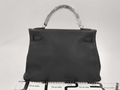 HERMES HERMES BAG KELLY 32 SQUARE M STAMP BLACK TOGO PHW Handbag