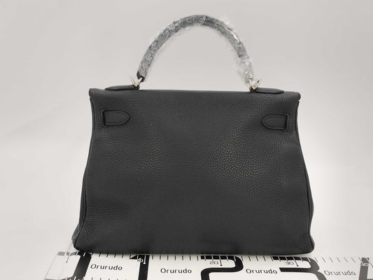 HERMES HERMES BAG KELLY 32 SQUARE M STAMP BLACK TOGO PHW Handbag