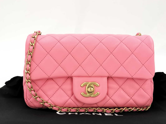 CHANEL CHANEL BAG MATELASSE LAMBSKIN PINK CRUSH MINI RECTANGULAR A37586 MICROCHIP CHAIN ​​GHW AUUNK8TG Shoulder Bag