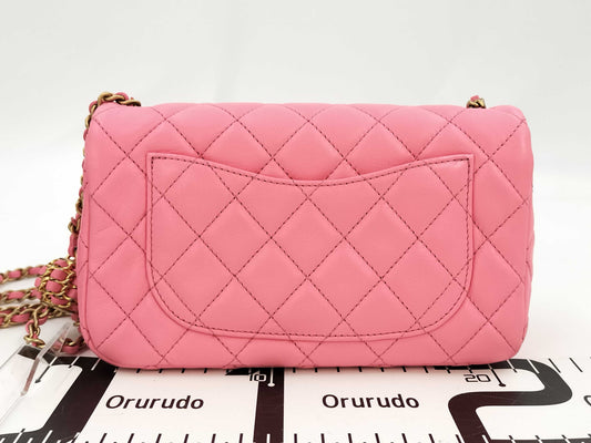 CHANEL CHANEL BAG MATELASSE LAMBSKIN PINK CRUSH MINI RECTANGULAR A37586 MICROCHIP CHAIN ​​GHW AUUNK8TG Shoulder Bag