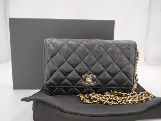 CHANEL CHANEL BAG CAVIAR SKIN AP3694 BLACK CHAIN ​​WALLET RFID JCH0T154 Shoulder Bag