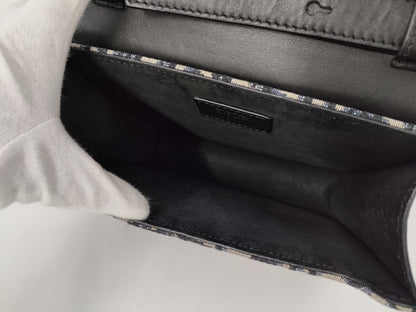 Dior Saddle Shoulder Bag, Oblique Canvas, Blue/Black, Silver Hardware, Dust Bag, Shoulder Bag