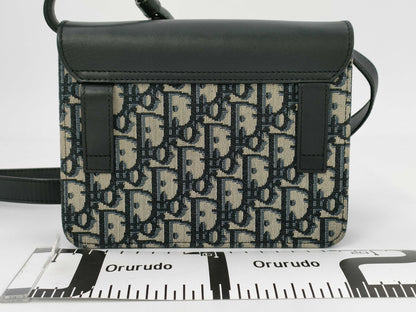 Dior Saddle Shoulder Bag, Oblique Canvas, Blue/Black, Silver Hardware, Dust Bag, Shoulder Bag