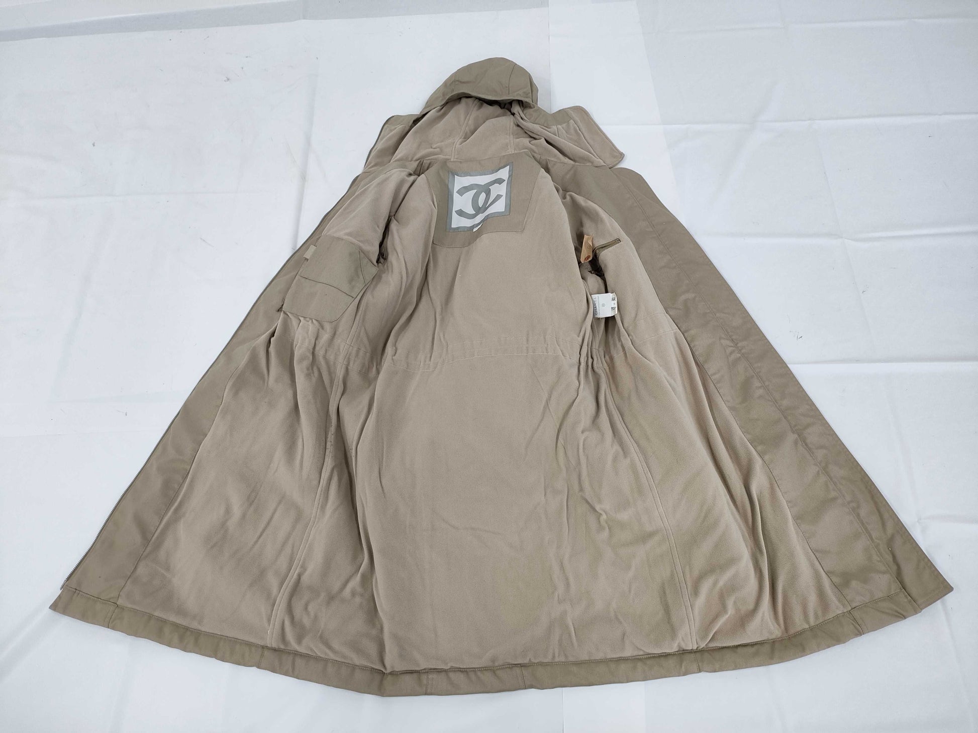 CHANEL Brand Apparel Long Coat, Beige, Sport 02A, Size 38