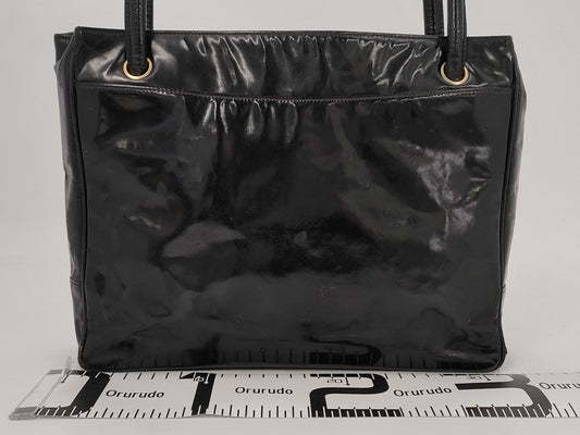 CHANEL Coco Mark Patent Leather Black Gold Hardware Tote Bag