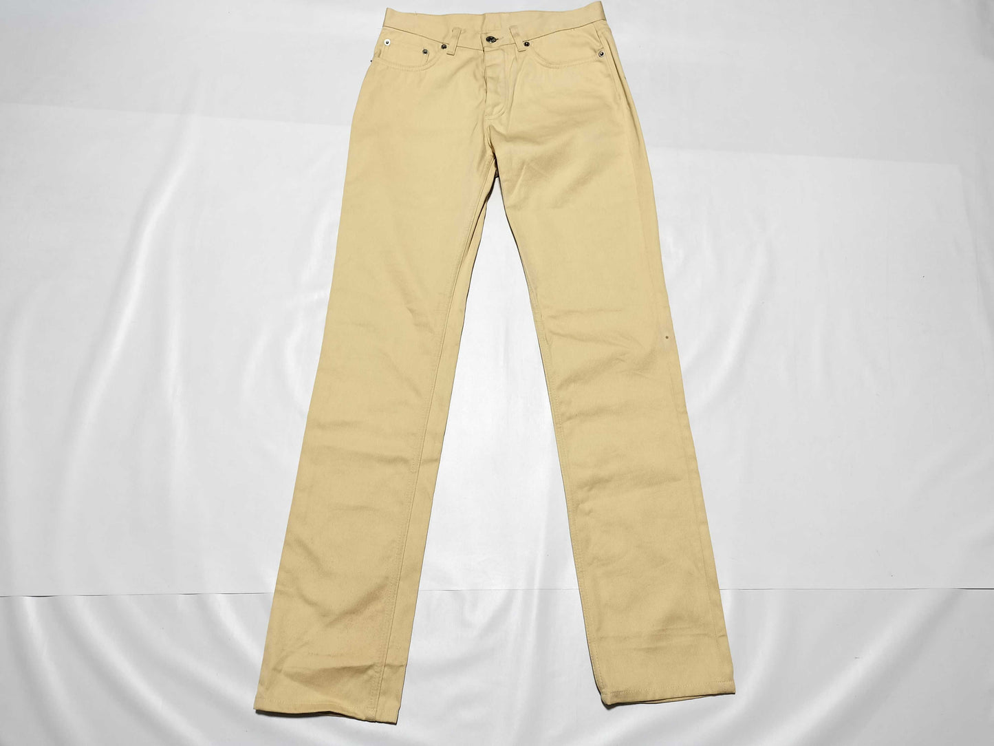 Helmut Lang Raw Silk Denim Turn-Up Pants, Size 27, Yellow