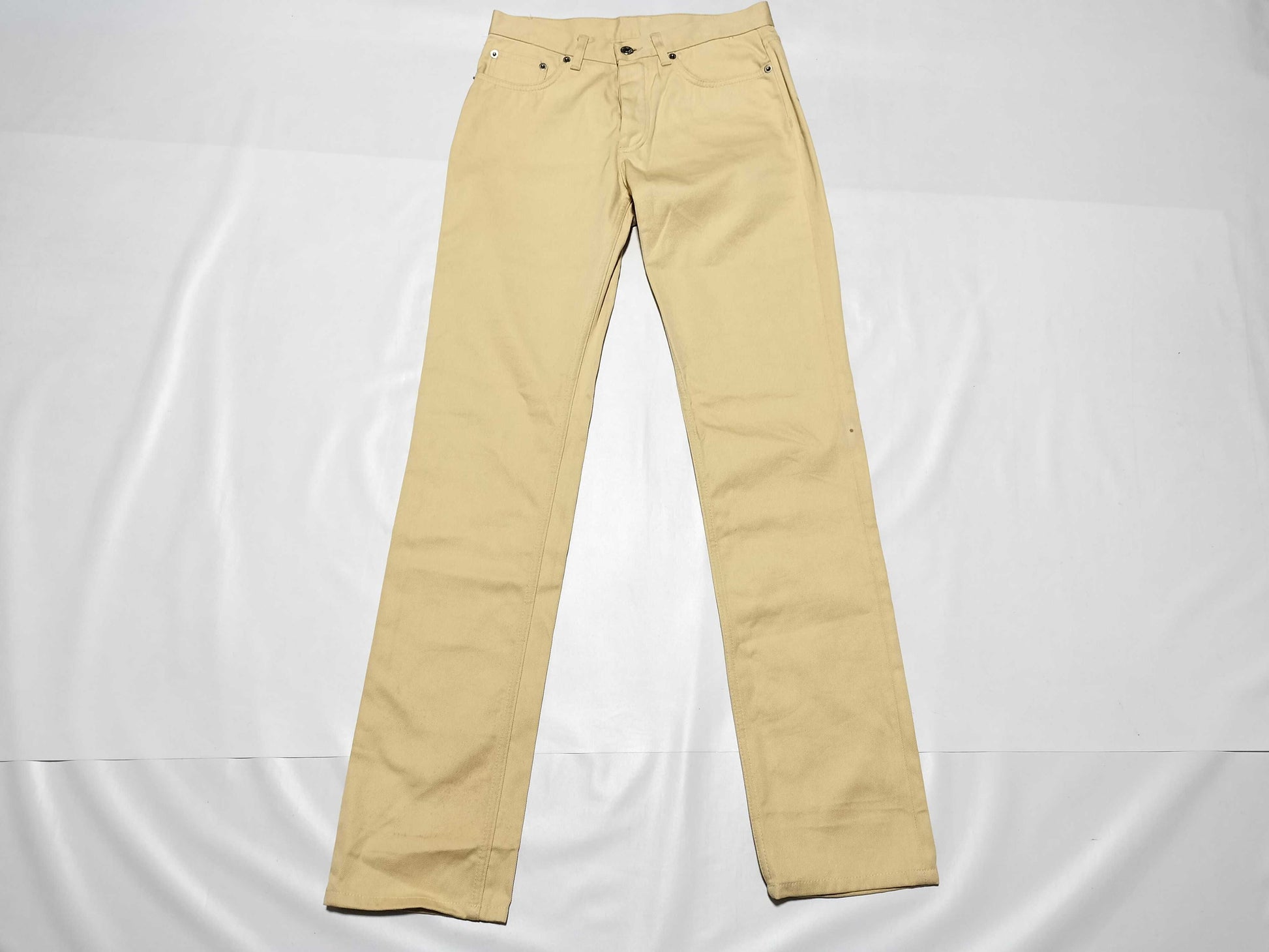 Helmut Lang Raw Silk Denim Turn-Up Pants, Size 27, Yellow