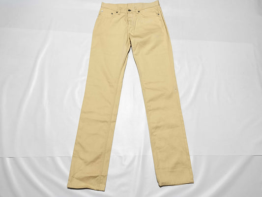 Helmut Lang Raw Silk Denim Turn-Up Pants, Size 27, Yellow