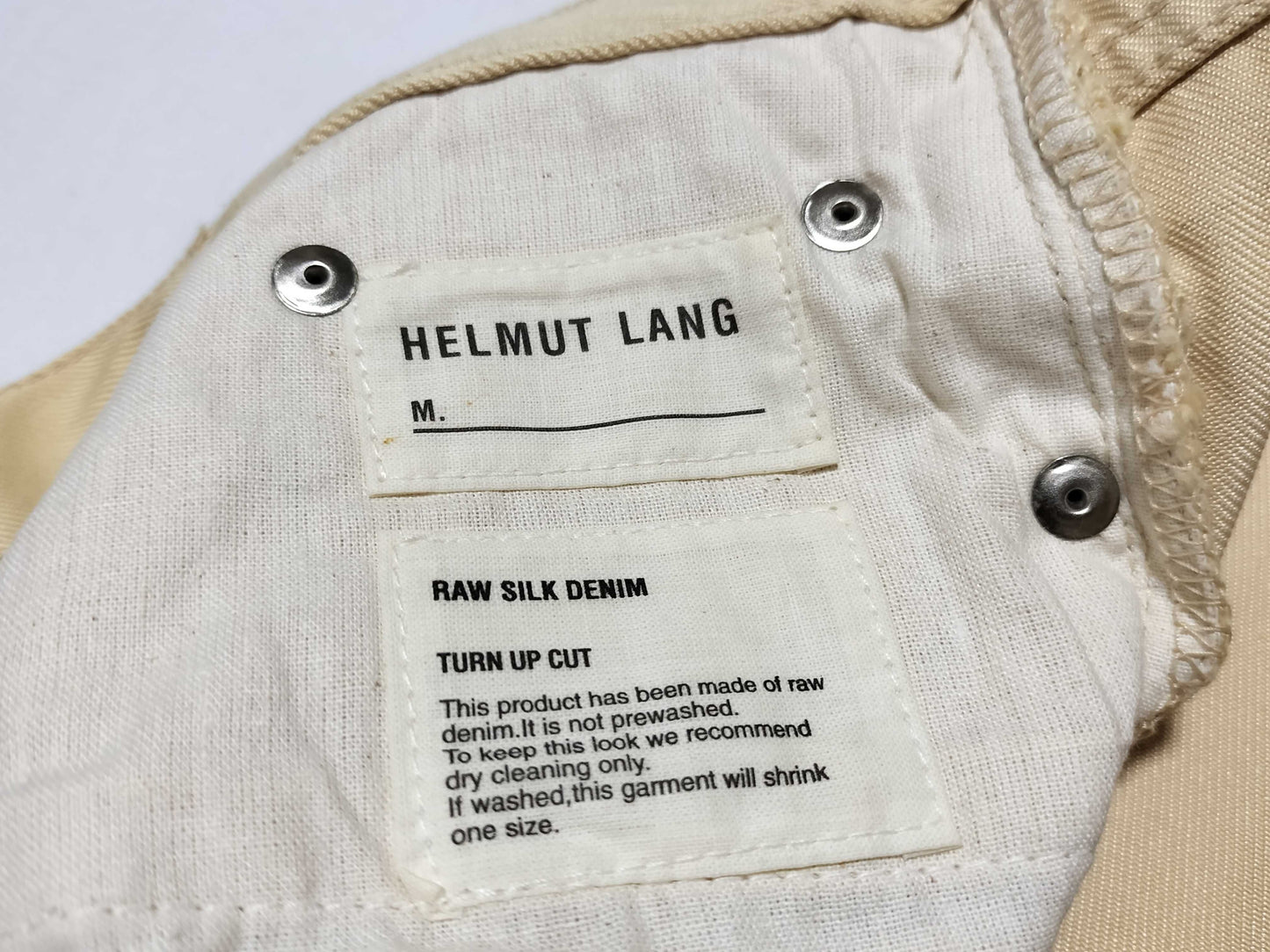 Helmut Lang Raw Silk Denim Turn-Up Pants, Size 27, Yellow