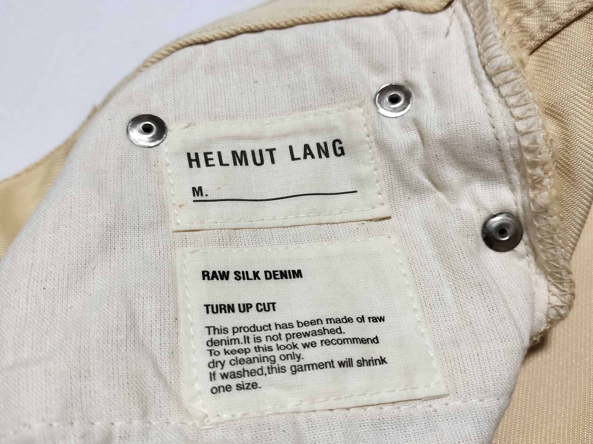 Helmut Lang Raw Silk Denim Turn-Up Pants, Size 27, Yellow