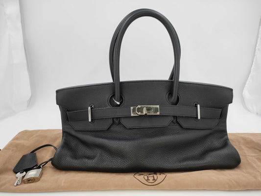 HERMES HERMES Shoulder Birkin Shoulder Bag Taurillon Clemence Black □I Stamp Handbag