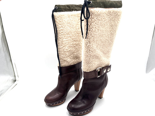 MARUNI Mouton Long Boots, Brown, Size 35, with Storage Bag and Box. Other Shoes.