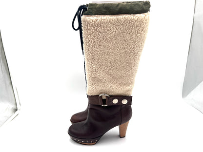 MARUNI Mouton Long Boots, Brown, Size 35, with Storage Bag and Box. Other Shoes.