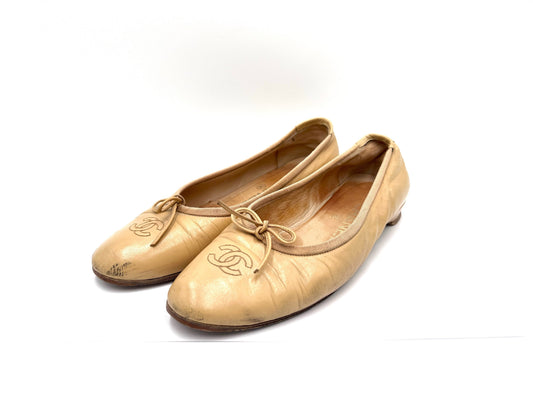 CHANEL Coco Mark Ribbon Beige 35 1/2 Pumps