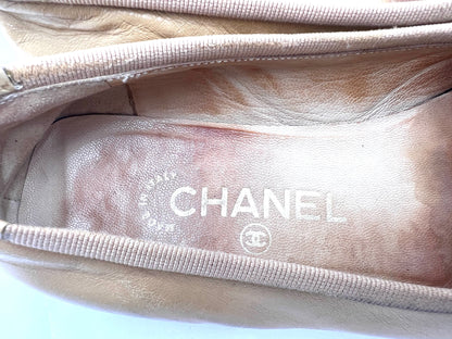 CHANEL Coco Mark Ribbon Beige 35 1/2 Pumps