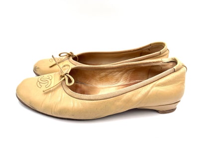 CHANEL Coco Mark Ribbon Beige 35 1/2 Pumps