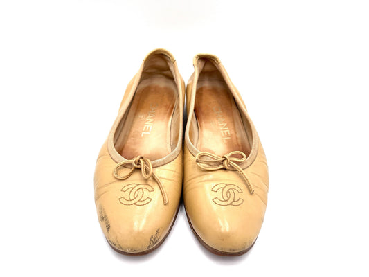 CHANEL Coco Mark Ribbon Beige 35 1/2 Pumps