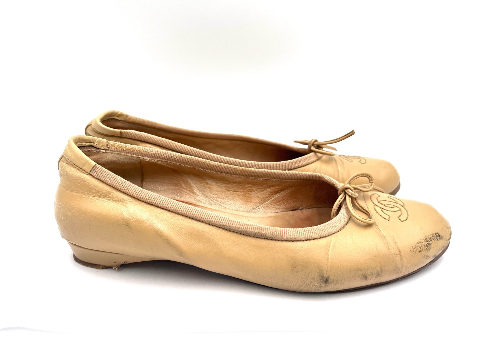 CHANEL Coco Mark Ribbon Beige 35 1/2 Pumps