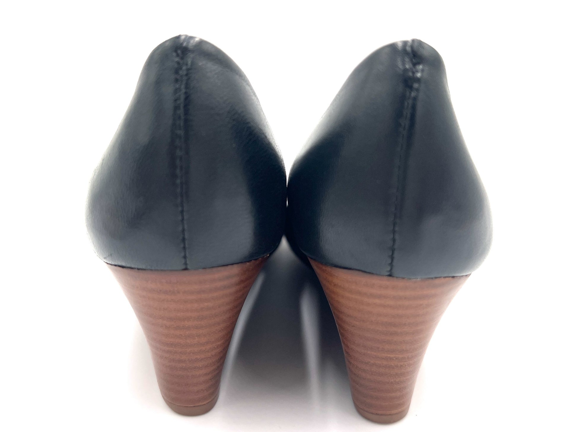Tory Burch Wedge Pumps, Black and Gold, 6M