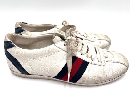GUCCI 408496 Shima Lace-Up Sneakers, White, Size 36 1/2