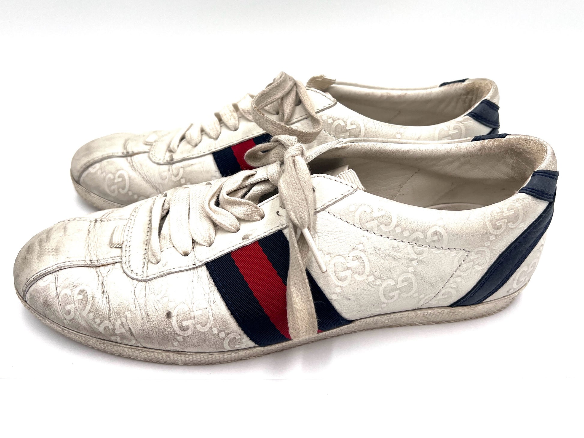 GUCCI 408496 Shima Lace-Up Sneakers, White, Size 36 1/2