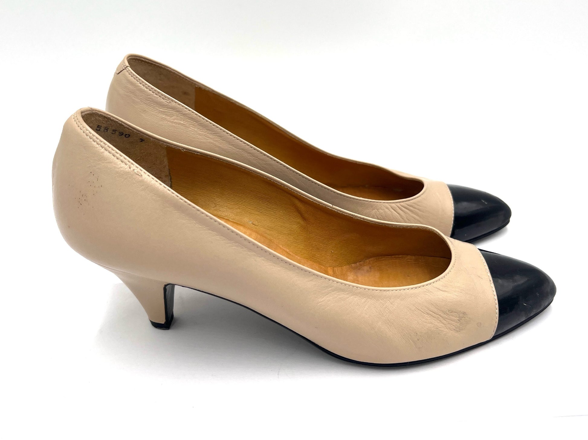 VALENTINO Valentino Garavani 58590 7 Cap Toe Pumps Black Beige Size 37